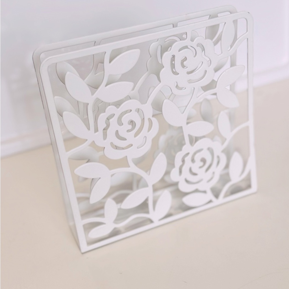 IKEA LIKSIDIG *Discontinued* Metal White Floral Napkin or Office Envelope Holder